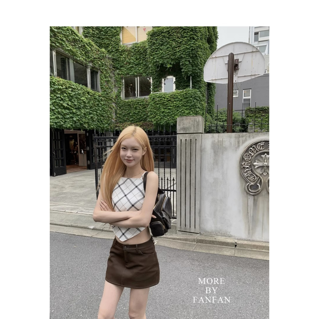 Áo Hai Dây Thêu Họa Tiết Sọc Ca Rô Thời Trang Cá Tính Cho Nữ