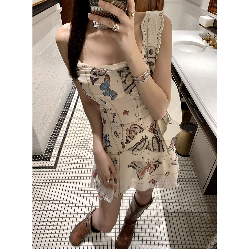 Đầm Hai Dây Đính Đinh Tán Thiết Kế Độc Đáo Thời Trang Mùa Hè Xinh Xắn Cho