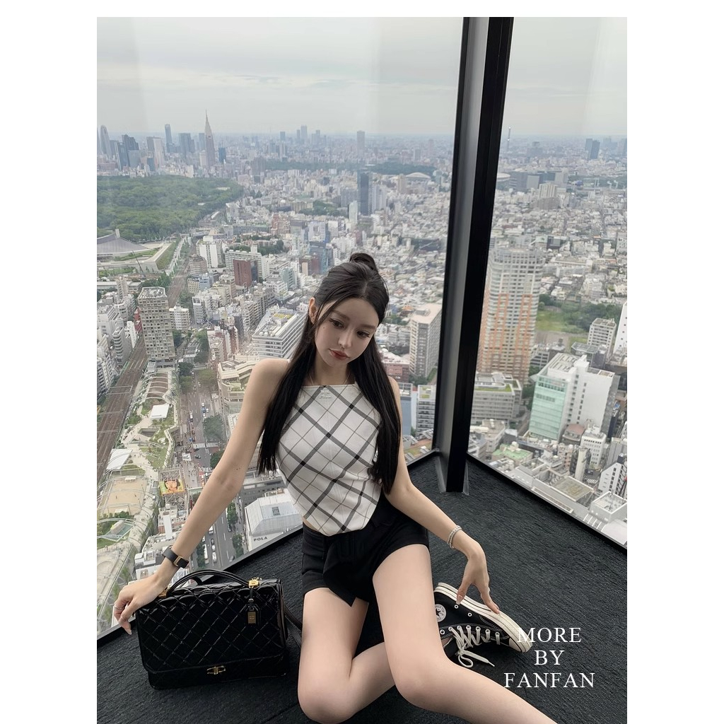 Áo Hai Dây Thêu Họa Tiết Sọc Ca Rô Thời Trang Cá Tính Cho Nữ