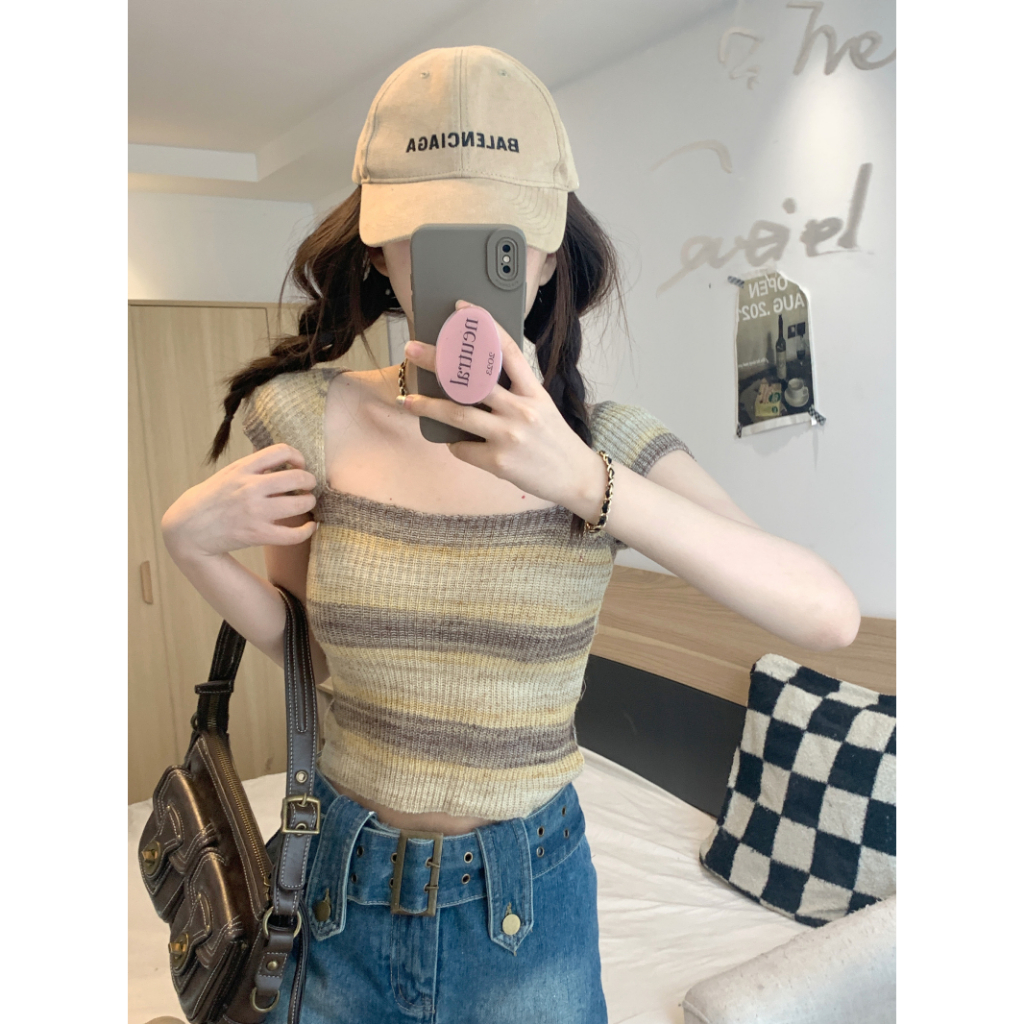 Áo Thun Tay Ngắn Cổ Vuông Thắt Dây Lưng Thời Trang Cho Nữ