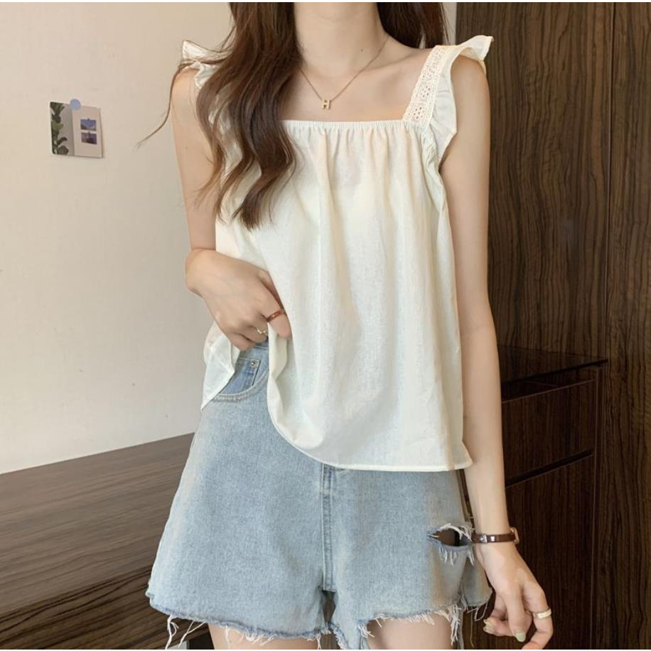 Jiashucheng Áo Thun Sát Nách Cổ Vuông Nhỏ Thiết Kế Độc Đáo Phong Cách Pháp Thời Trang Mùa Hè Cho Nữ