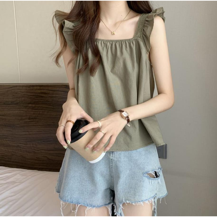 Jiashucheng Áo Thun Sát Nách Cổ Vuông Nhỏ Thiết Kế Độc Đáo Phong Cách Pháp Thời Trang Mùa Hè Cho Nữ