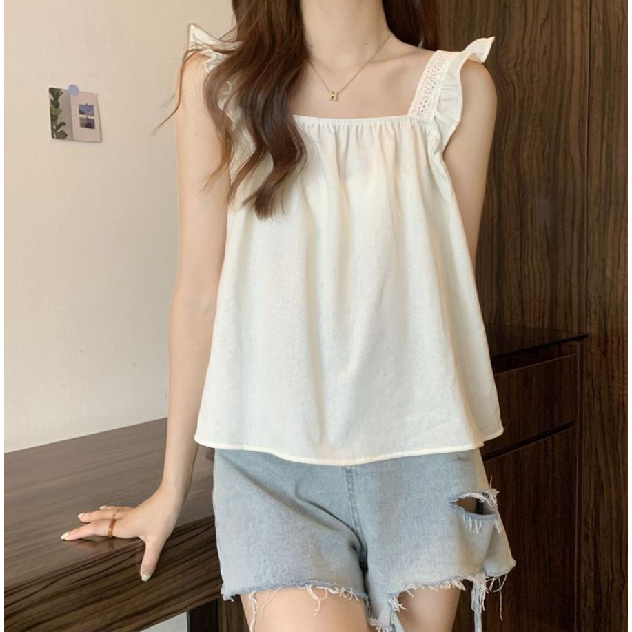 Jiashucheng Áo Thun Sát Nách Cổ Vuông Nhỏ Thiết Kế Độc Đáo Phong Cách Pháp Thời Trang Mùa Hè Cho Nữ