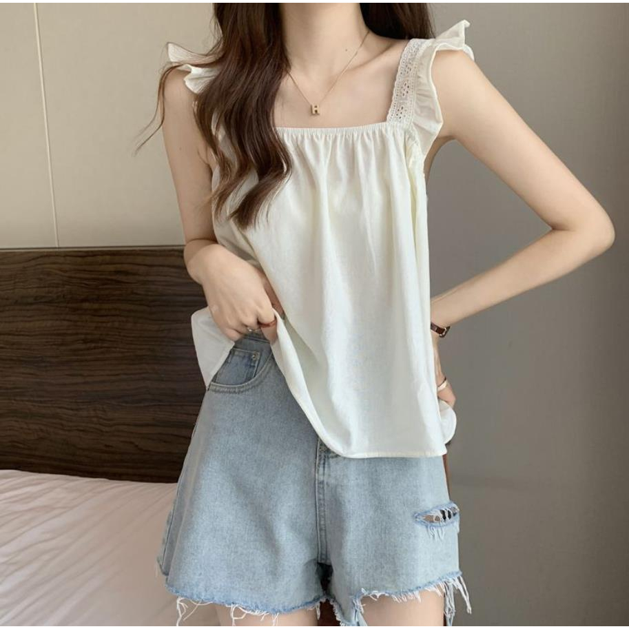 Jiashucheng Áo Thun Sát Nách Cổ Vuông Nhỏ Thiết Kế Độc Đáo Phong Cách Pháp Thời Trang Mùa Hè Cho Nữ