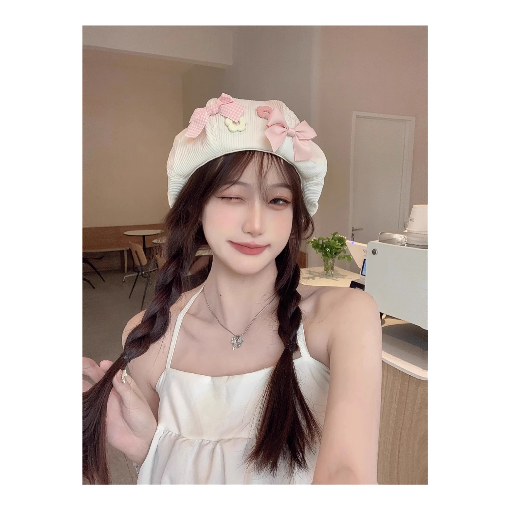 Mũ Beret Đính Nơ Hoa Nhỏ Dễ Thương Ngọt Ngào Thời Trang Mùa Hè Cho Nữ