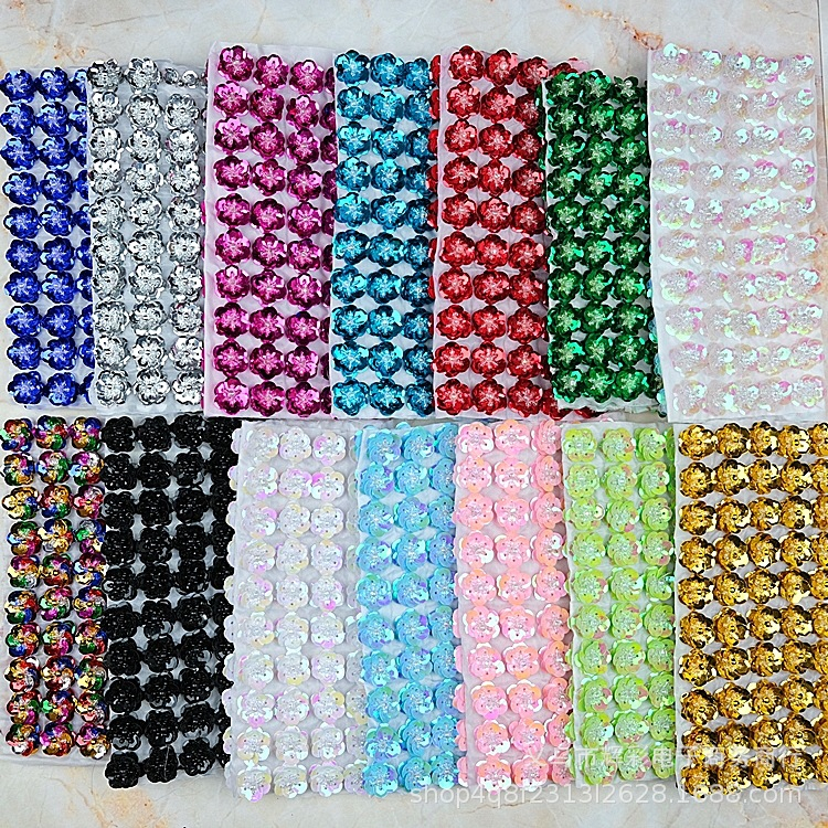 Set 100 Hoa Nhỏ 2cm Đính Hạt Kim Sa Ba Chiều Trang Trí Biểu Diễn Sân Khấu