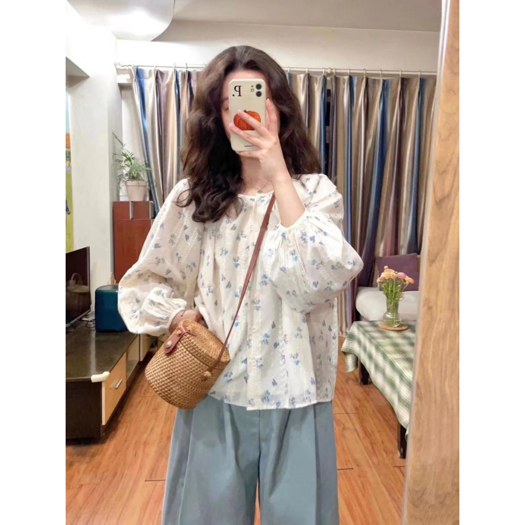 Áo Sơ Mi Nữ Dài Tay Thêu Hoa Phong Cách Hàn Quốc Baju Baju Wanita Lengan Panjang Hàng Mới Có Sẵn