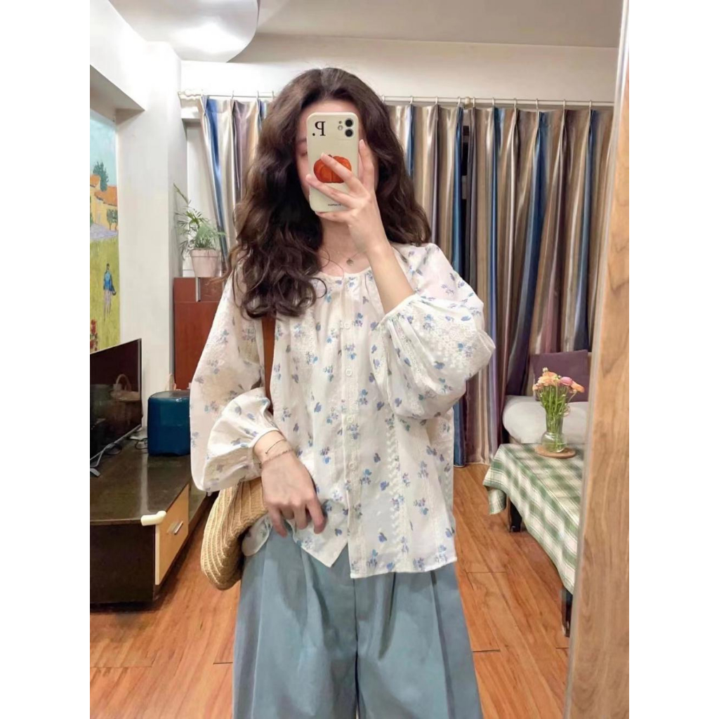 Áo Sơ Mi Nữ Dài Tay Thêu Hoa Phong Cách Hàn Quốc Baju Baju Wanita Lengan Panjang Hàng Mới Có Sẵn