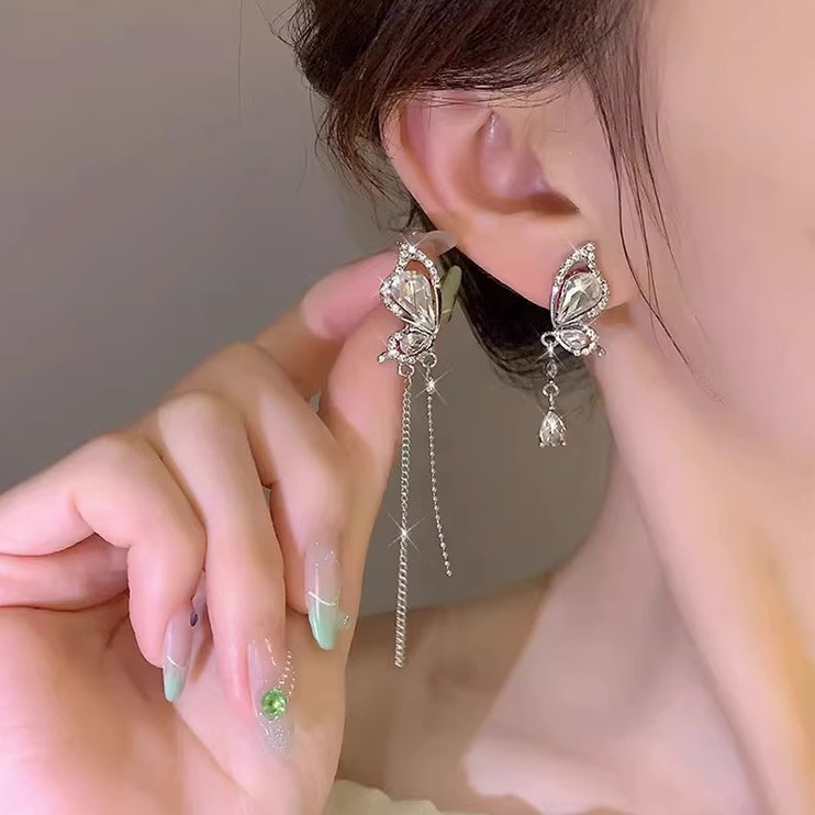 Bông Tai Mạ Bạc Hình Bướm Đính Đá Zircon Thời Trang Mùa Hè Phong Cách Hàn Quốc Cho Nữ