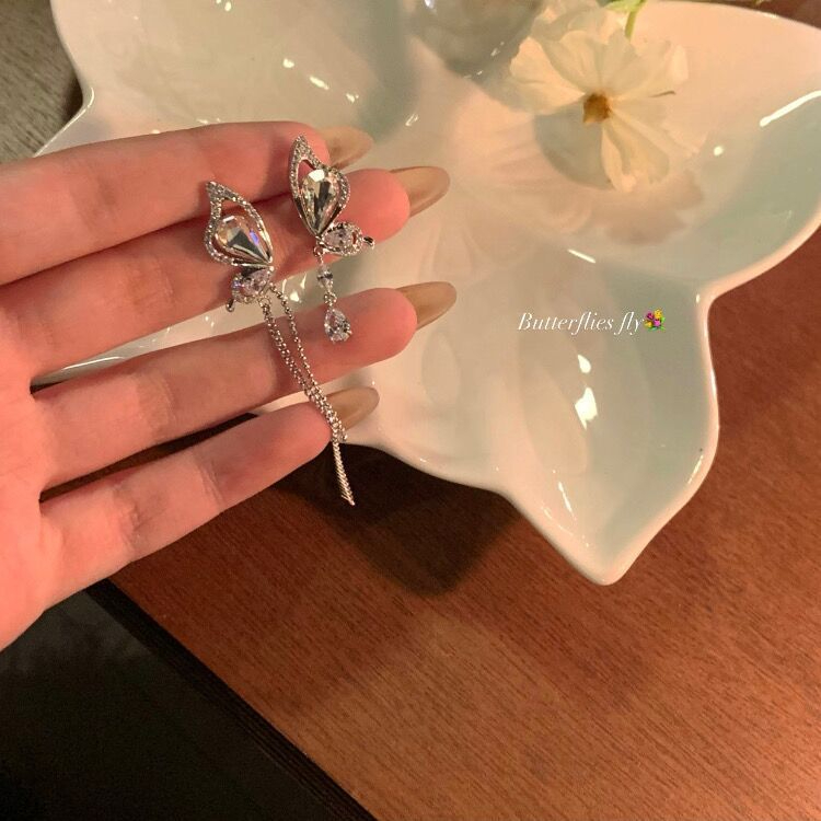 Bông Tai Mạ Bạc Hình Bướm Đính Đá Zircon Thời Trang Mùa Hè Phong Cách Hàn Quốc Cho Nữ