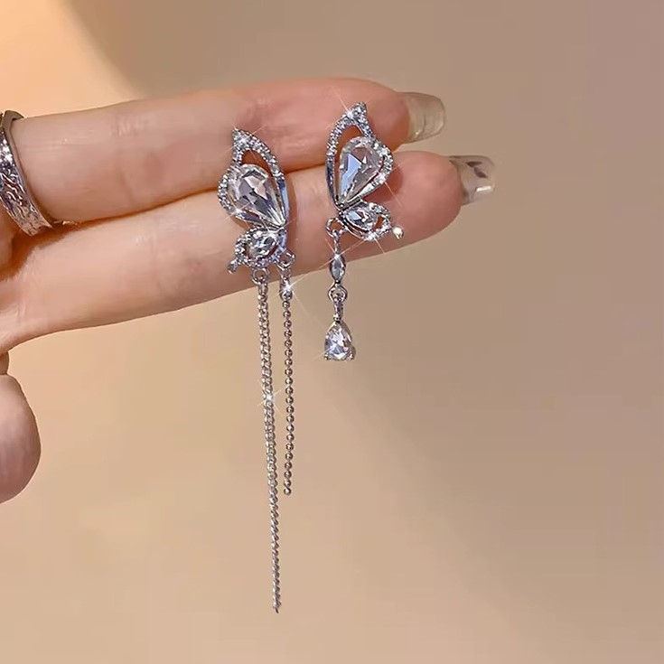 Bông Tai Mạ Bạc Hình Bướm Đính Đá Zircon Thời Trang Mùa Hè Phong Cách Hàn Quốc Cho Nữ