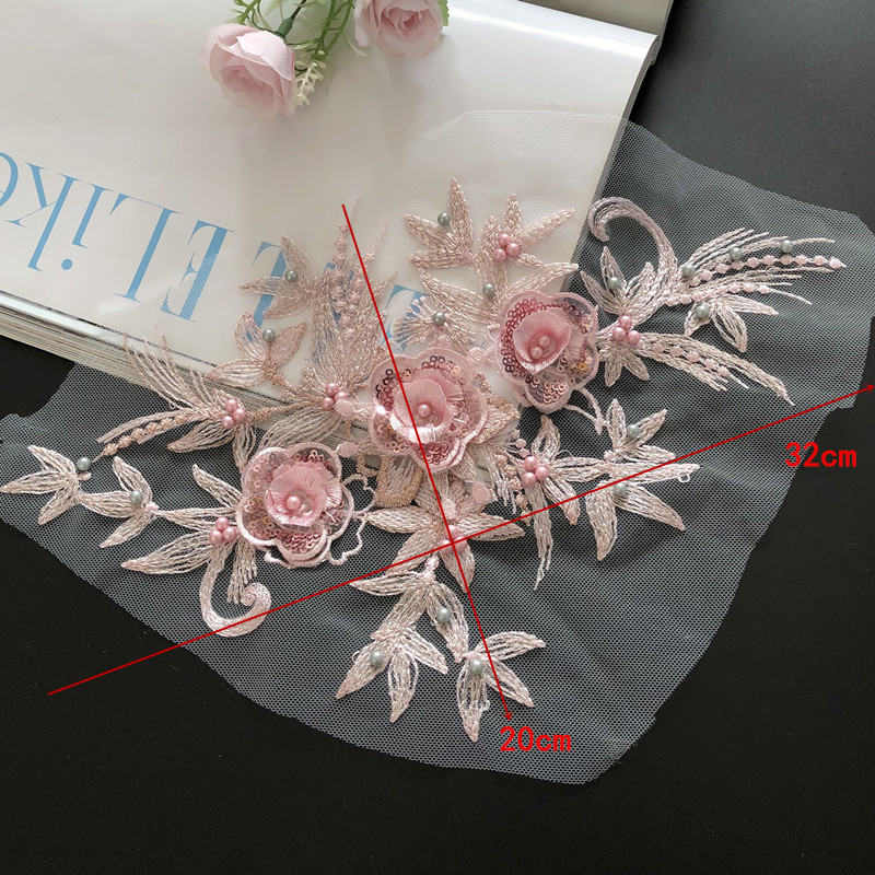 1 Miếng Vải Ren Thêu Hoa 3D 20 * 32CM Trang Trí Váy Cưới