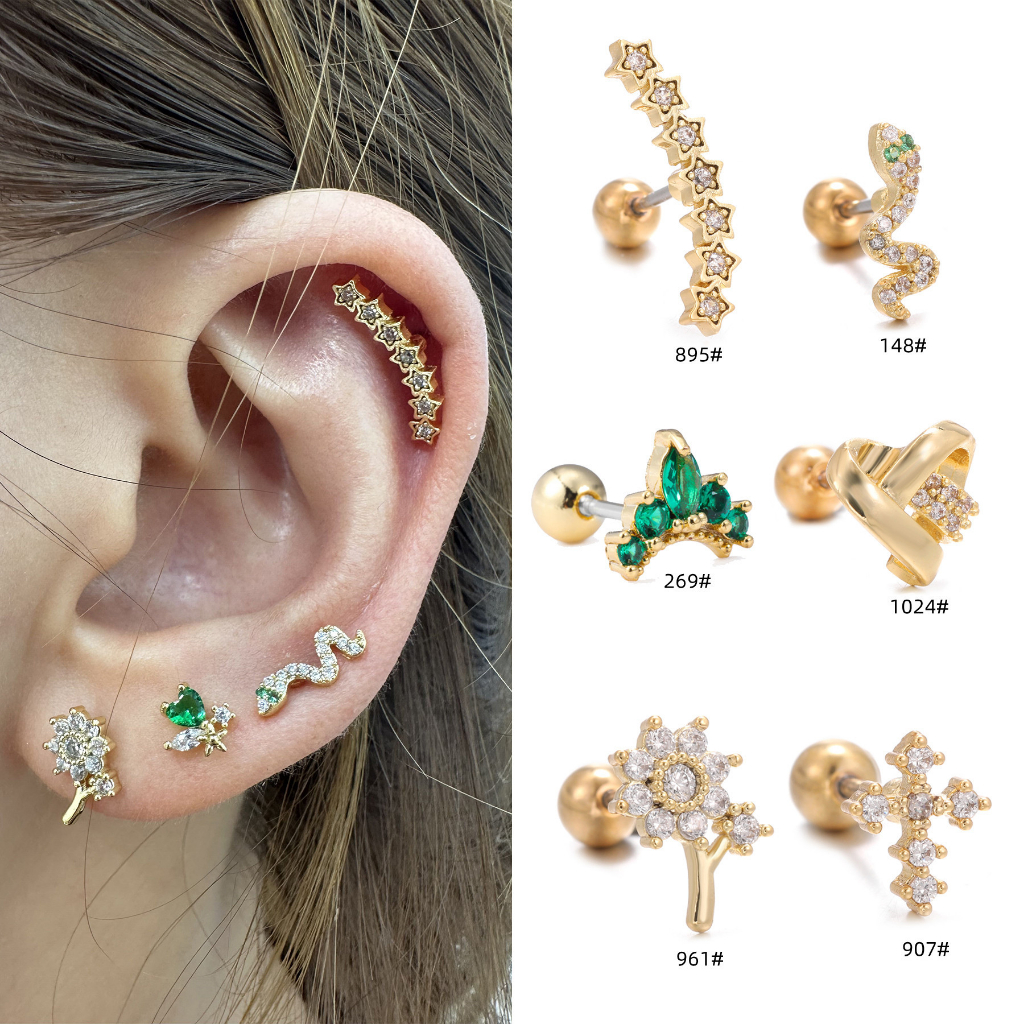 Bông Tai Hình Vương Miện / Rắn / Thánh Giá Bằng Thép Titan G23