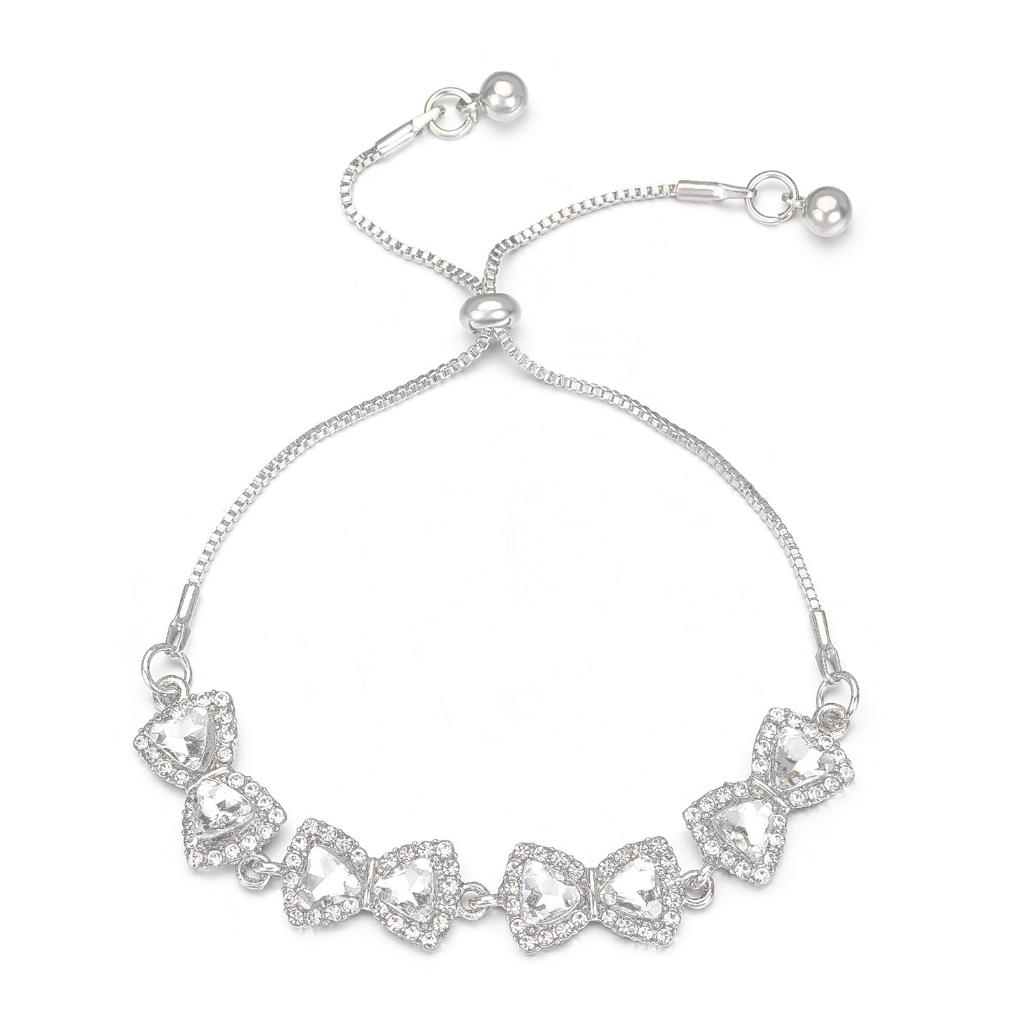 Vòng Tay Đính Nơ Zircon Màu Bạc Thời Trang Hàn Quốc Chất Lượng Cao Làm Quà Tặng Sinh Nhật Cho Học Sinh Nữ