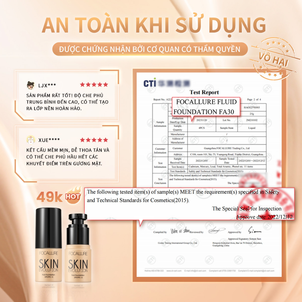 Kem Nền BB FOCALLURE Che Khuyết Điểm Làm Sáng Da Chống Thấm Nước Lâu Trôi