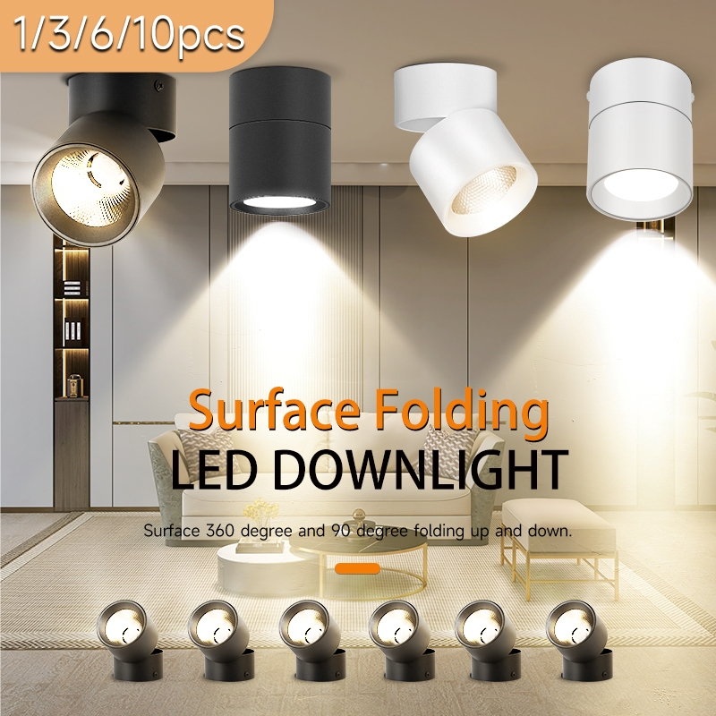 Đèn Led Âm Trần 3 màu, có thể gấp lại Đèn Ống Bơ 220V, đèn rọi ánh sáng gắn trên bề mặt 15W 10W 7W, đèn chiếu sáng đồ đạc trong nhà, cho đèn trần phòng khách trong phòng tắm
