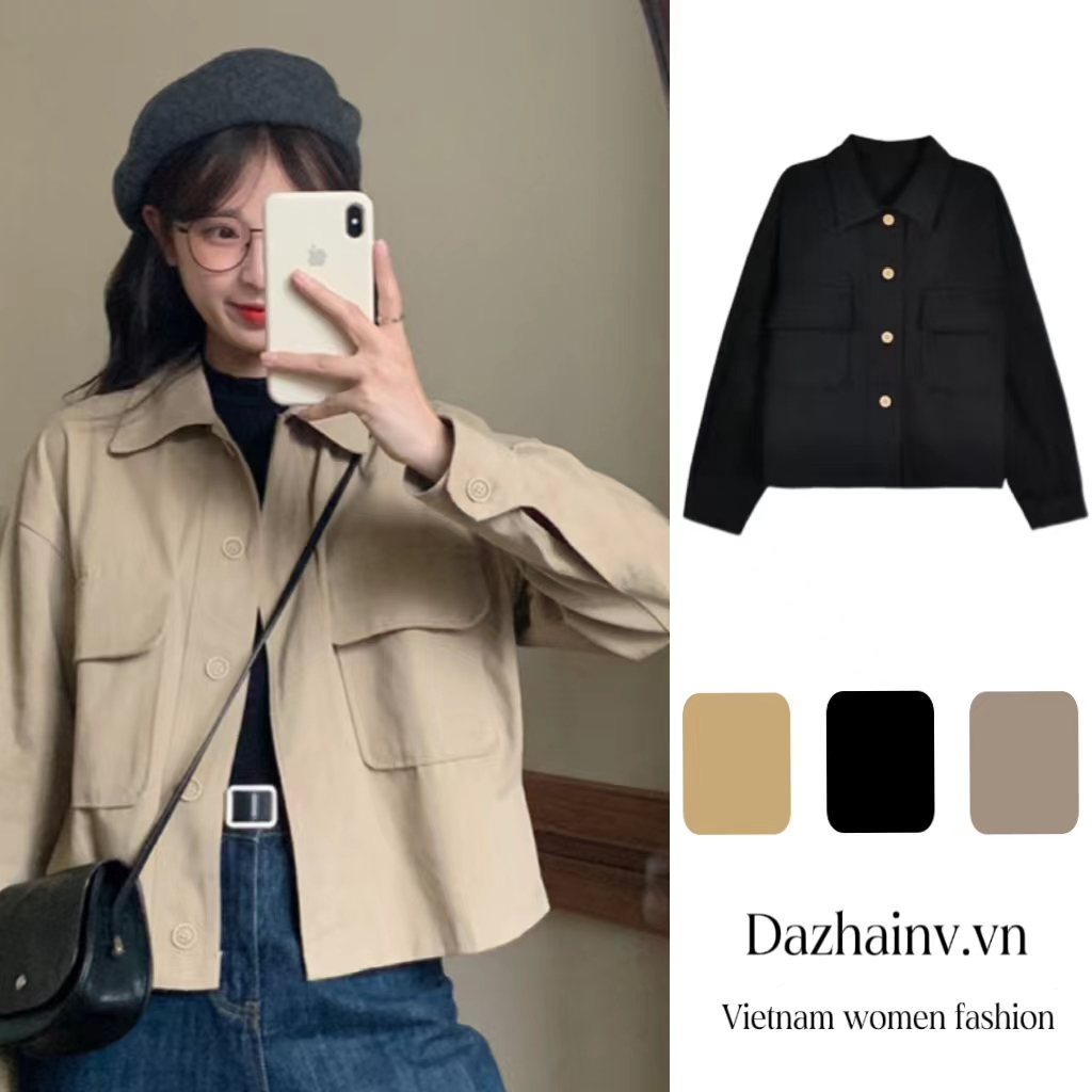 DAzhainv Áo Khoác Nữ Dài Tay Dáng Rộng Phong Cách Retro Hàn Quốc