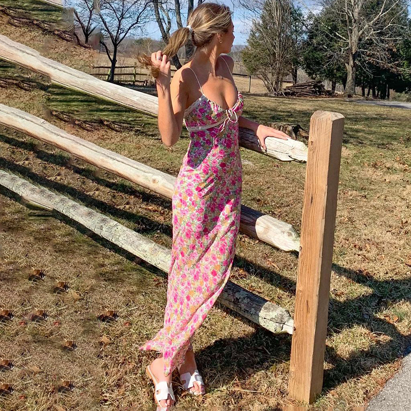 Đầm Dài Không Tay Cổ Chữ V Phối Ren Hoa Thời Trang Mùa Hè CY03 Dành Cho Nữ