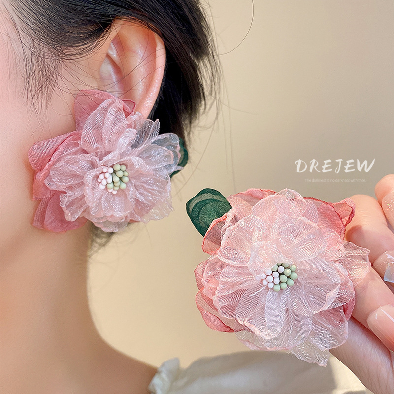 DREJEW Bông Tai Bạc Hình Hoa Lưới Ngọt Ngào Siêu Thơ Mộng