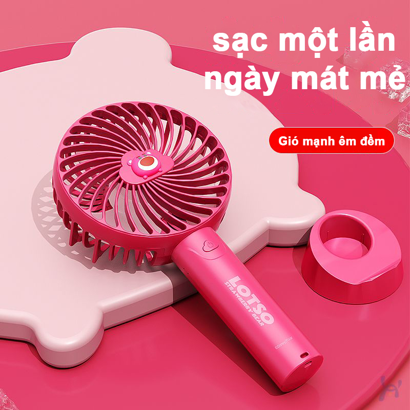 Quạt Sạc usb Mini Cầm Tay Họa Tiết Gấu Dâu Tây Disney Đáng Yêu