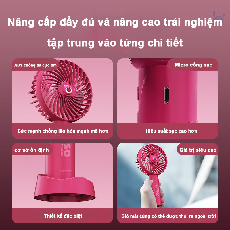 Quạt Sạc usb Mini Cầm Tay Họa Tiết Gấu Dâu Tây Disney Đáng Yêu