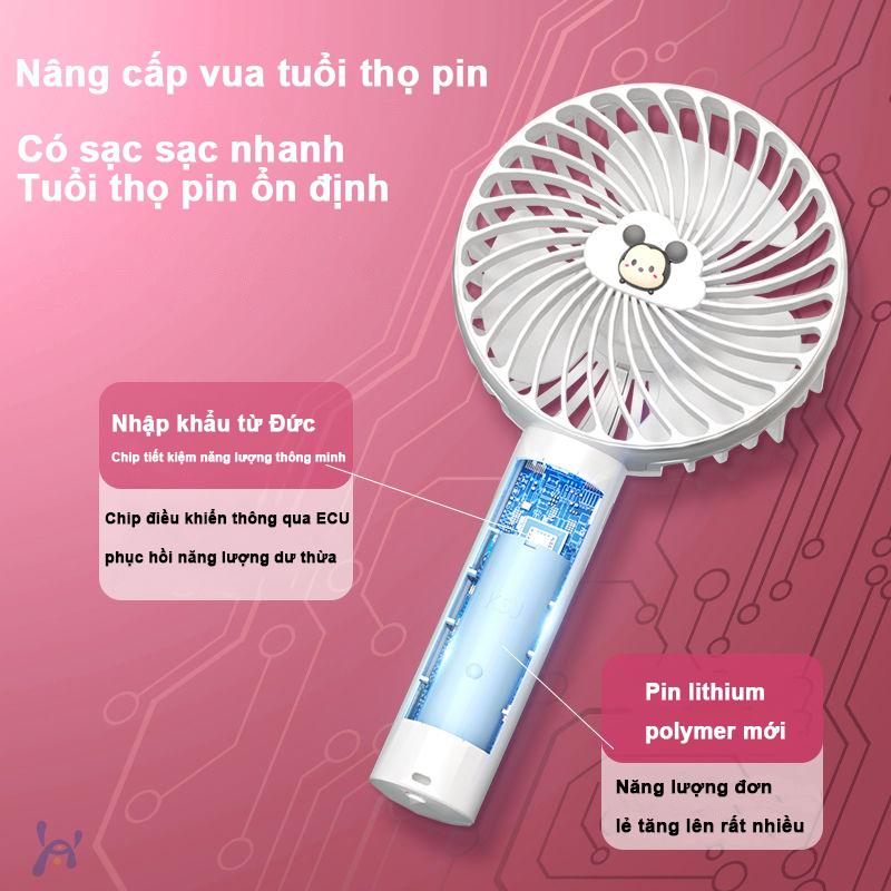Quạt Sạc usb Mini Cầm Tay Họa Tiết Gấu Dâu Tây Disney Đáng Yêu