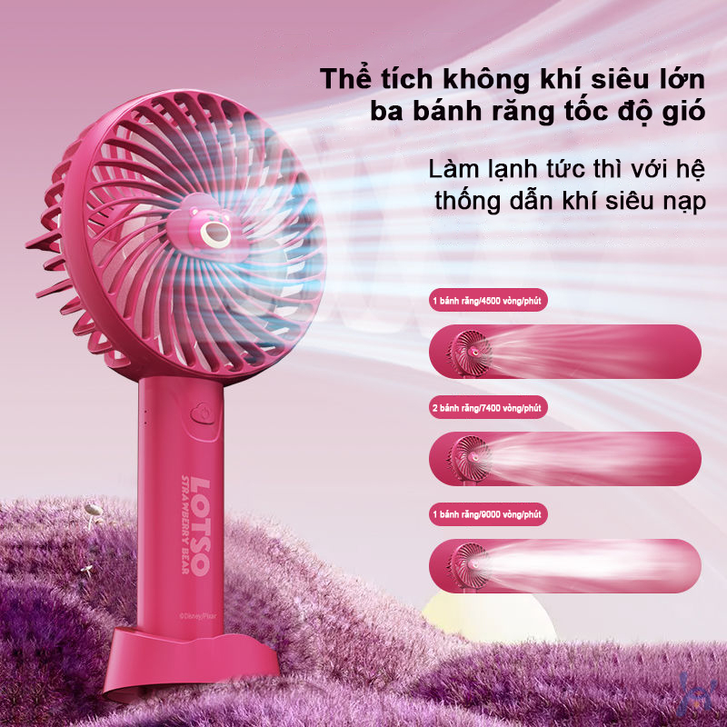 Quạt Sạc usb Mini Cầm Tay Họa Tiết Gấu Dâu Tây Disney Đáng Yêu