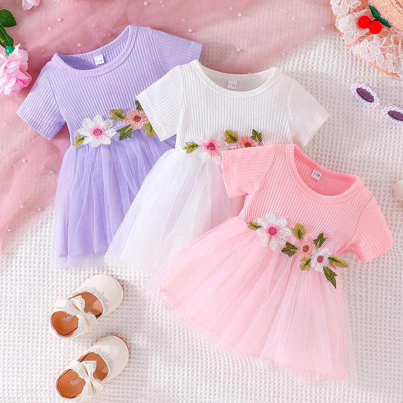Váy xinh bé gái 3-24 Tháng đầm công chúa Dễ Thương hoa vải tuyn tay ngắn thời trang mùa hè cho bé trẻ em sơ sinh