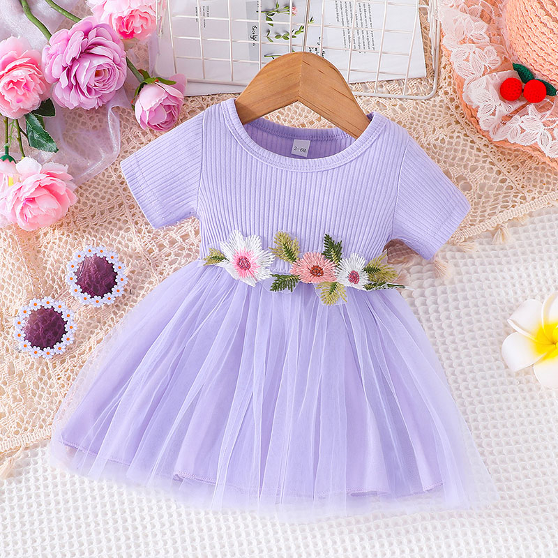 Váy xinh bé gái 3-24 Tháng đầm công chúa Dễ Thương hoa vải tuyn tay ngắn thời trang mùa hè cho bé trẻ em sơ sinh