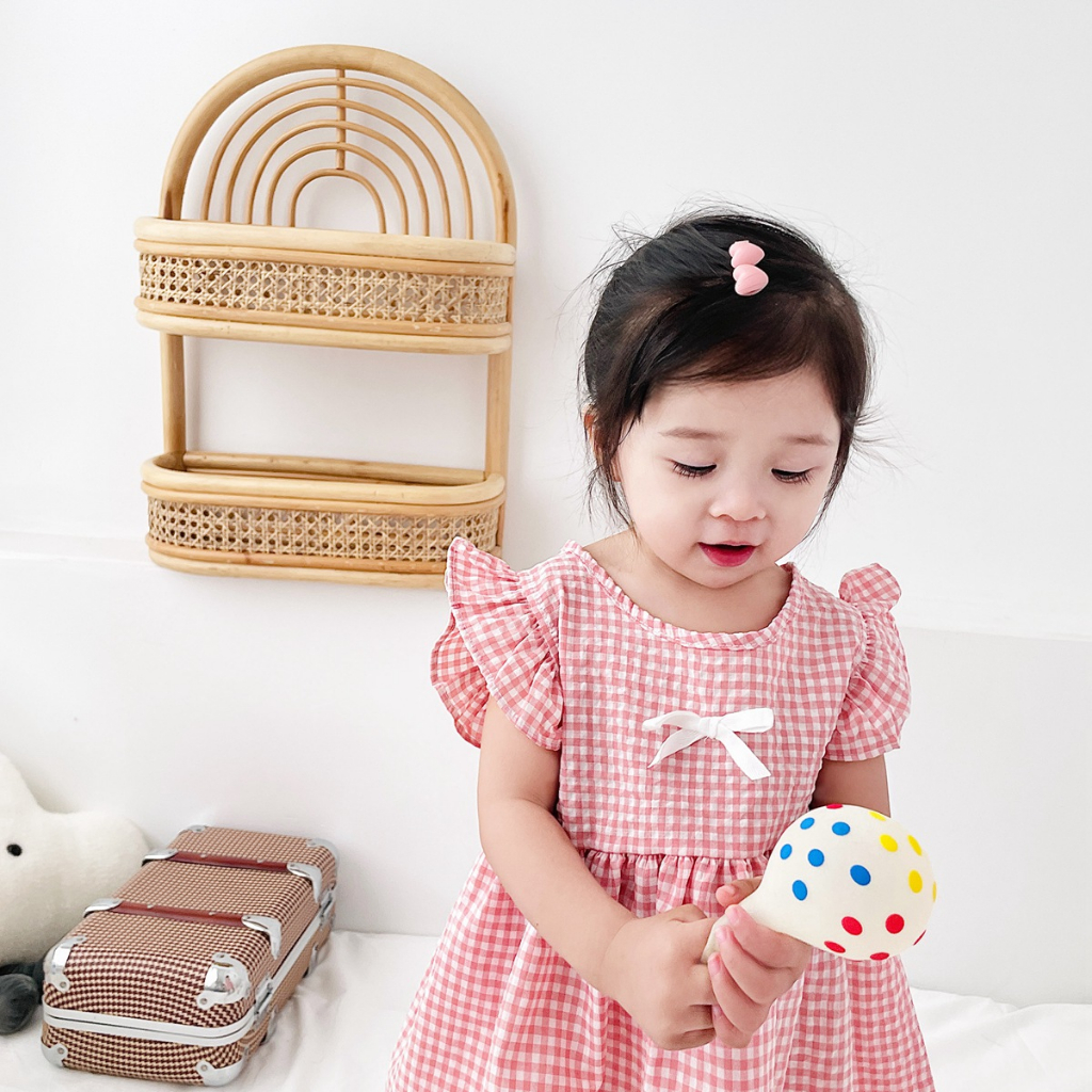 Sanlutoz Đầm Chất Liệu Cotton Họa Tiết Sọc Caro Thời Trang Mùa Hè Theo Phong Cách Hàn Quốc Cho Bé Gái