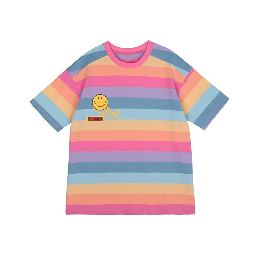 Sun baby Áo Thun Tay Ngắn Kẻ Sọc Cầu Vồng Dễ Thương Xinh Xắn Cho Nữ