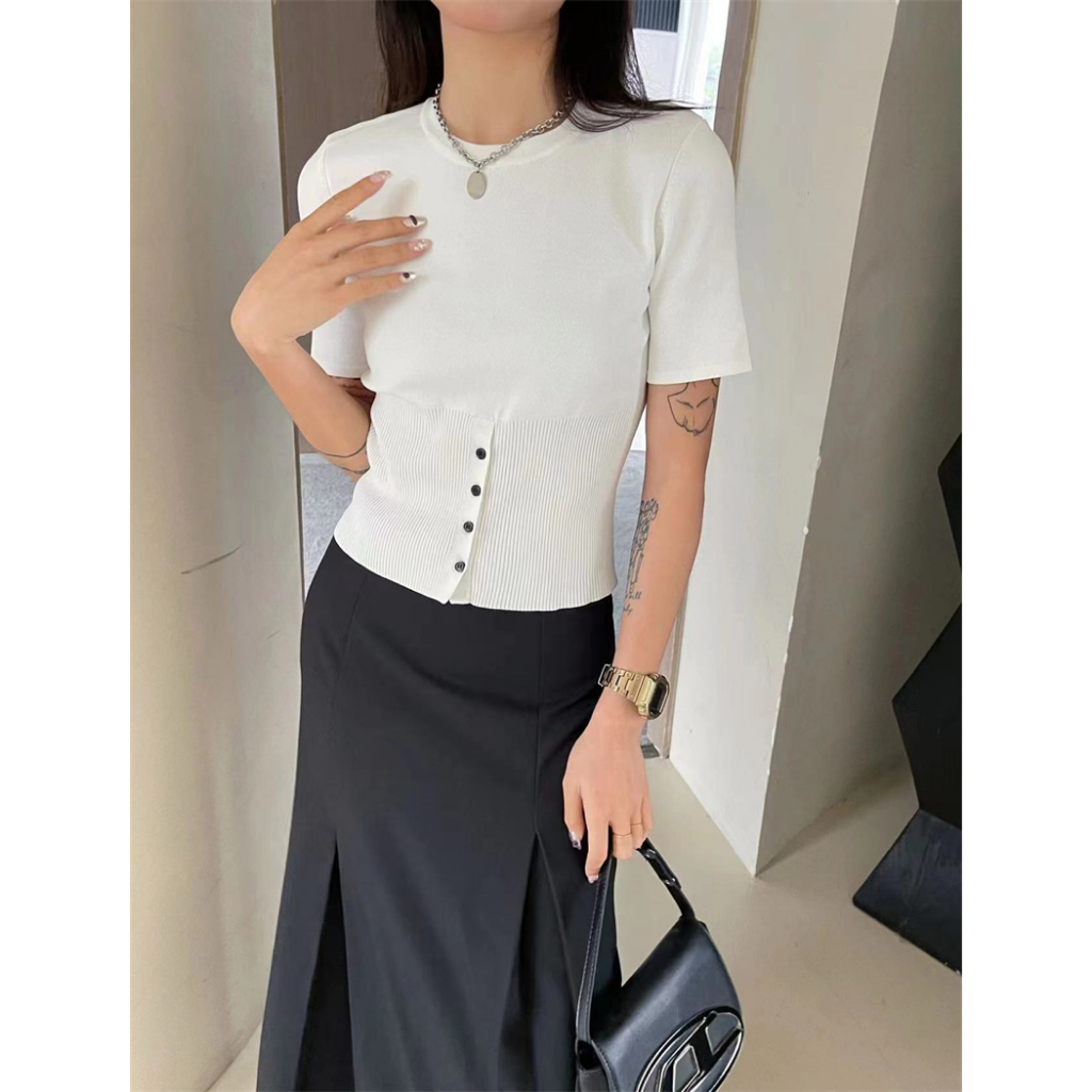 Áo Dệt Kim Ngắn Tay Hở Rốn Thời Trang Cho Nữ