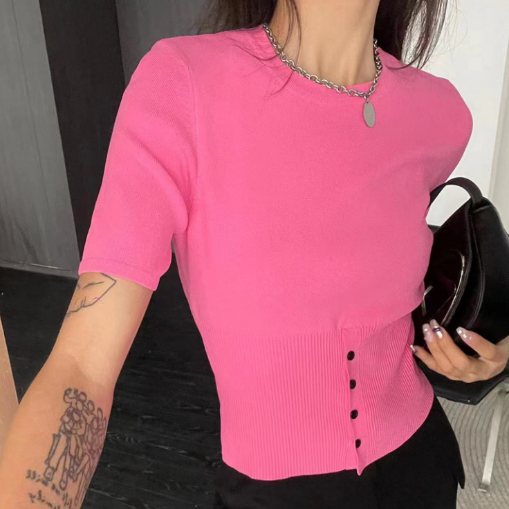 Áo Dệt Kim Ngắn Tay Hở Rốn Thời Trang Cho Nữ