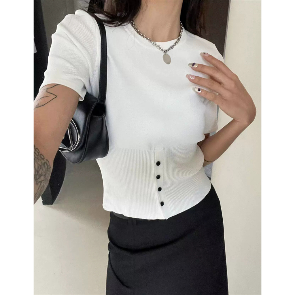 Áo Dệt Kim Ngắn Tay Hở Rốn Thời Trang Cho Nữ