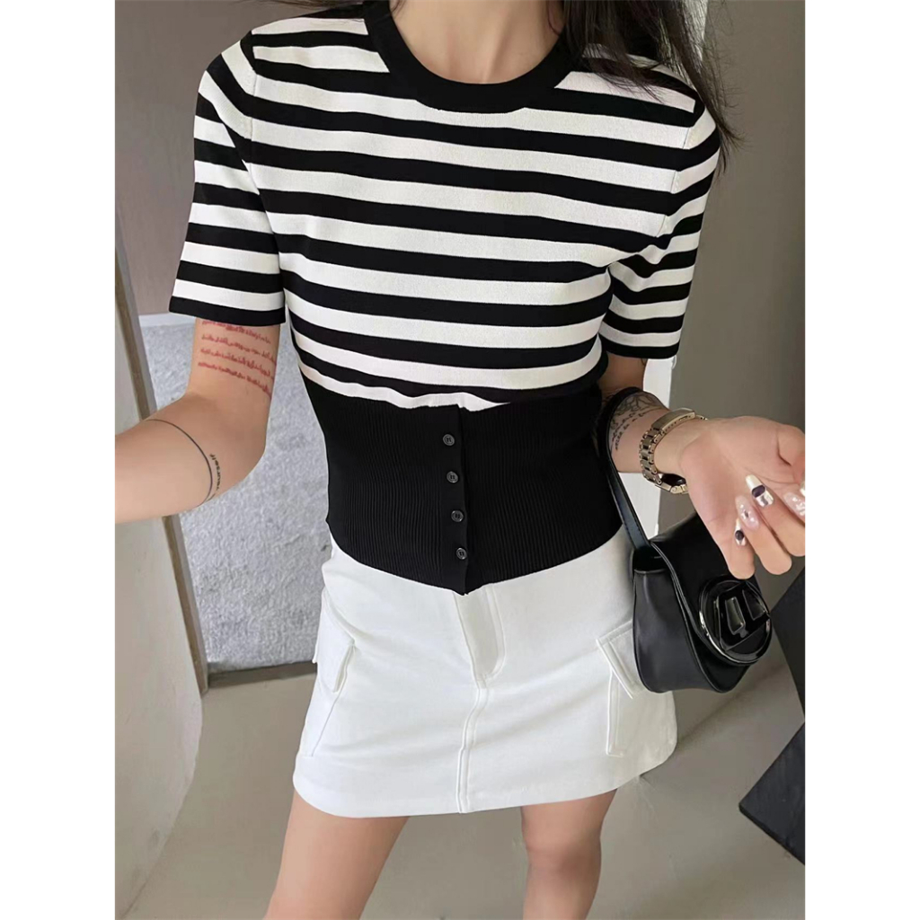 Áo Dệt Kim Ngắn Tay Hở Rốn Thời Trang Cho Nữ