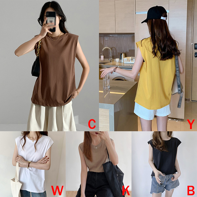 Áo Thun Trơn Màu Không Tay Dáng Rộng Thời Trang Cho Nữ