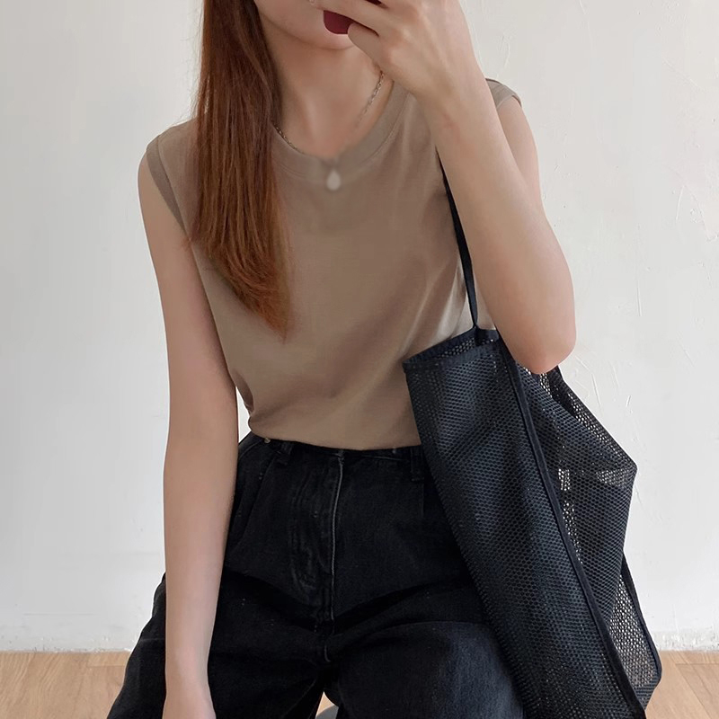 Áo Thun Trơn Màu Không Tay Dáng Rộng Thời Trang Cho Nữ