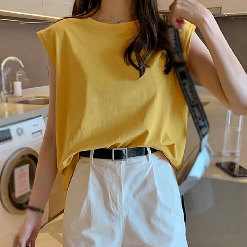 Áo Thun Trơn Màu Không Tay Dáng Rộng Thời Trang Cho Nữ