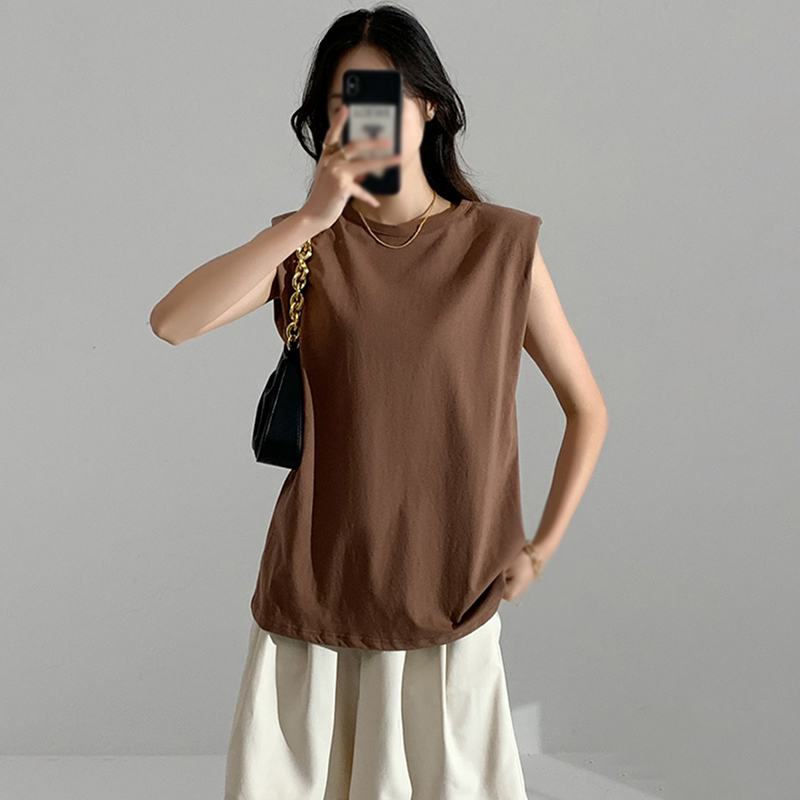 Áo Thun Trơn Màu Không Tay Dáng Rộng Thời Trang Cho Nữ