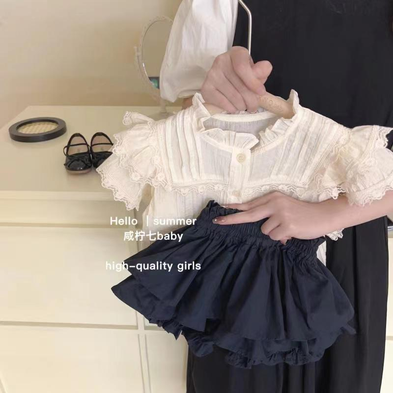 Bộ Áo Ren + Quần Đen Phong Cách Phương Tây Thời Trang Mùa Hè Cho Bé Gái