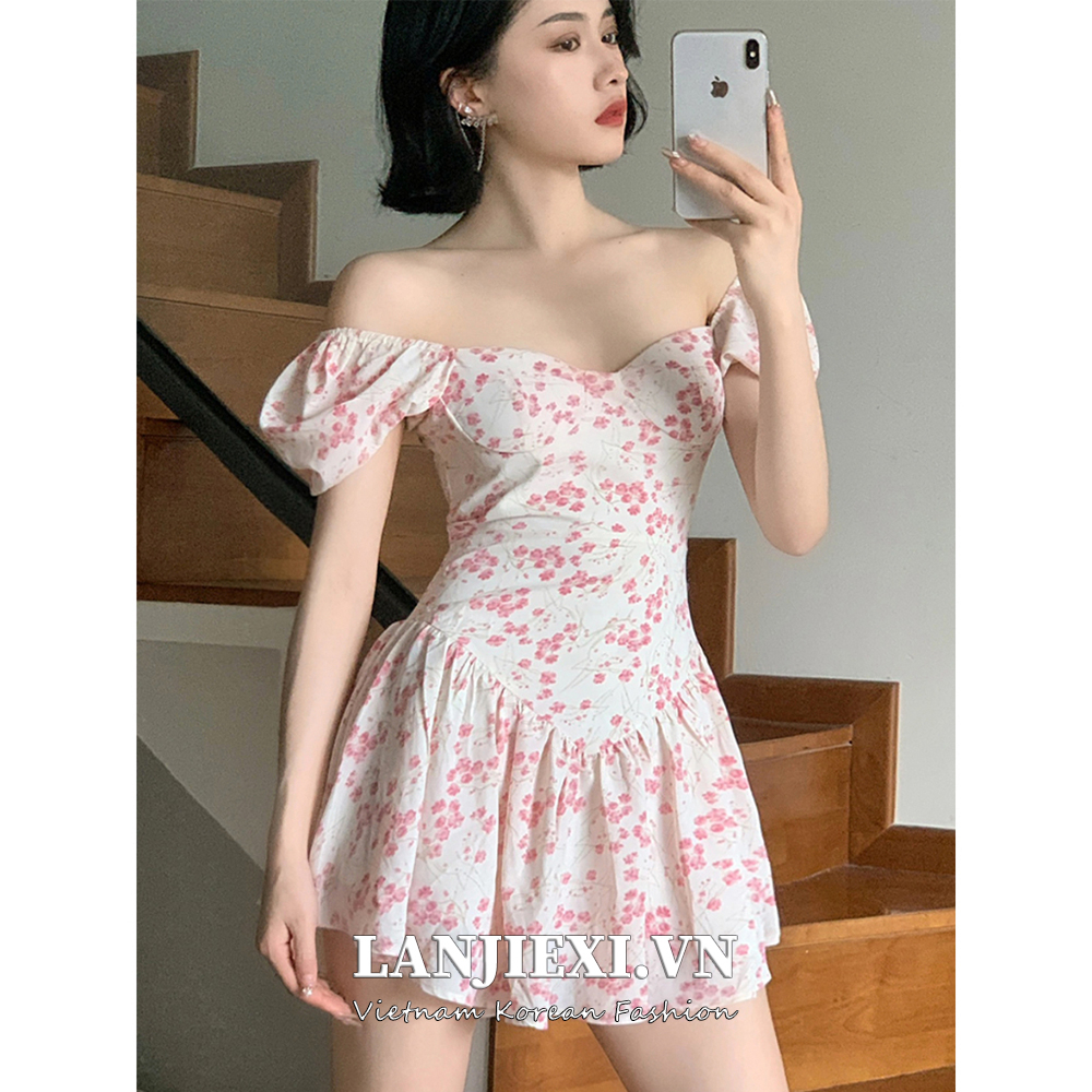 LANJIEXI Đầm Ngắn In Hoa Thời Trang Mùa Hè Dành Cho Nữ