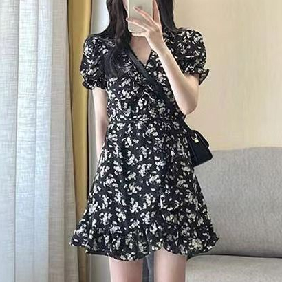 Đầm Dáng Chữ a Họa Tiết Hoa Thiết Kế Chiết Eo Thời Trang Mùa Hè Xinh Xắn Cho Nữ