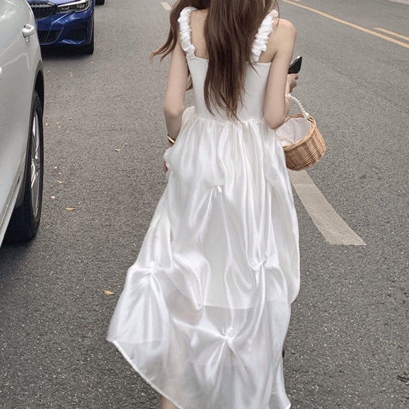 Đầm Hai Dây Màu Trắng Dáng Ôm Thời Trang Mùa Hè Xinh Xắn Cho Nữ