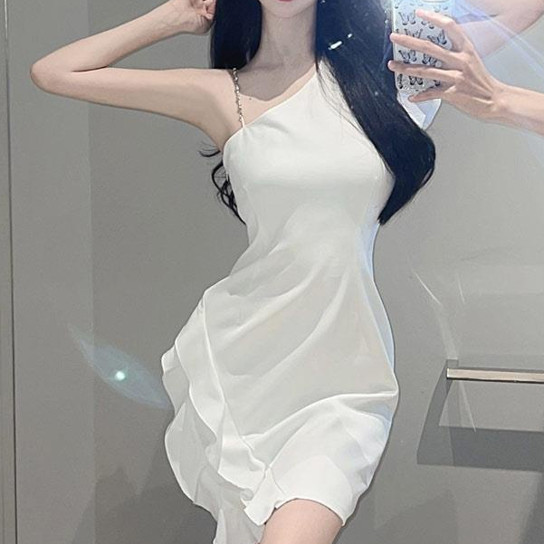 Đầm Ngắn Trễ Vai Màu Trắng Phong Cách Pháp Thời Trang Quyến Rũ Cho Nữ