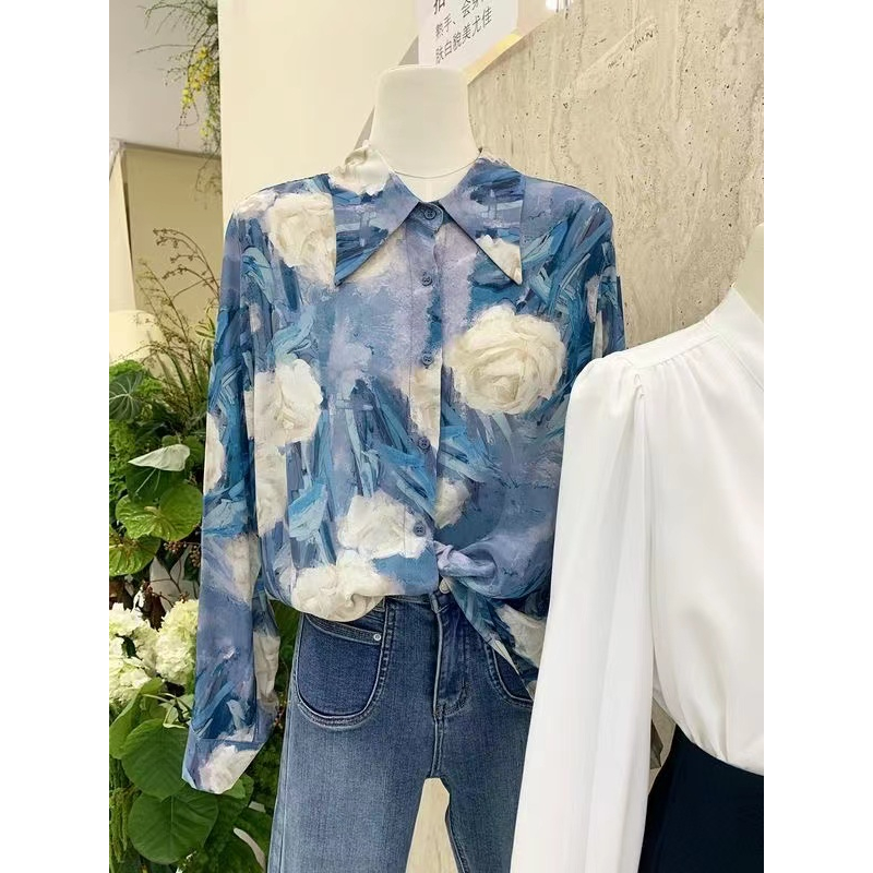 Áo Sơ Mi Tay Dài Dáng Rộng In Họa Tiết Hoa Phong Cách Hàn Quốc Thời Trang Cho Nữ