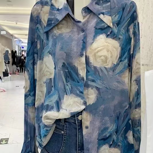 Áo Sơ Mi Tay Dài Dáng Rộng In Họa Tiết Hoa Phong Cách Hàn Quốc Thời Trang Cho Nữ