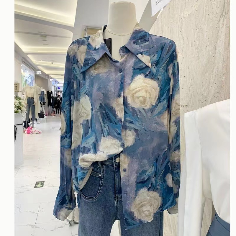 Áo Sơ Mi Tay Dài Dáng Rộng In Họa Tiết Hoa Phong Cách Hàn Quốc Thời Trang Cho Nữ