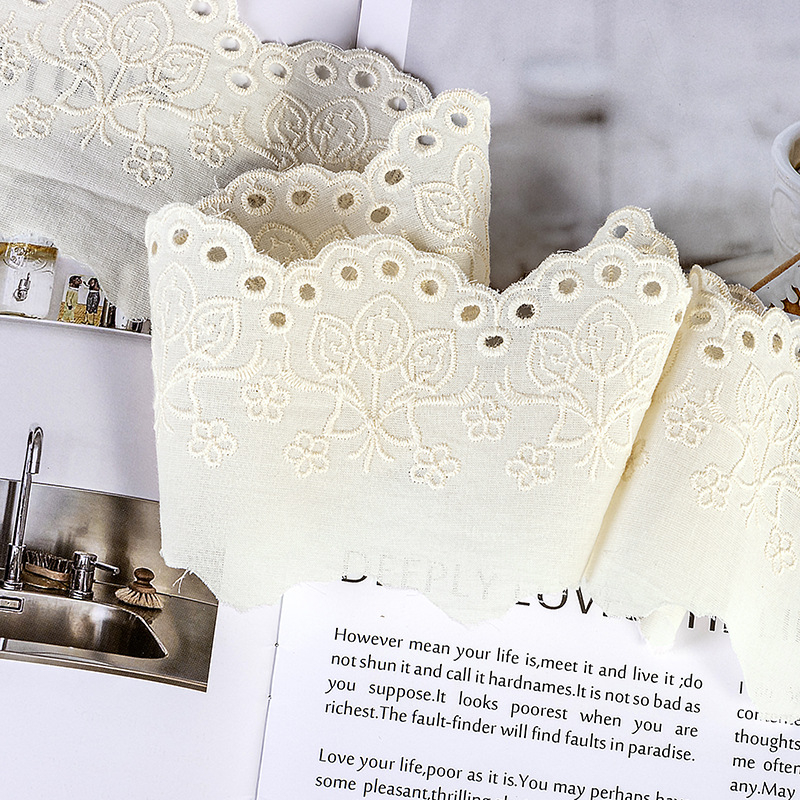 Cuộn Dây Ruy Băng Ren cotton Rộng 7.5Cm Dài 1M Dùng Trang Trí Quần Áo DIY