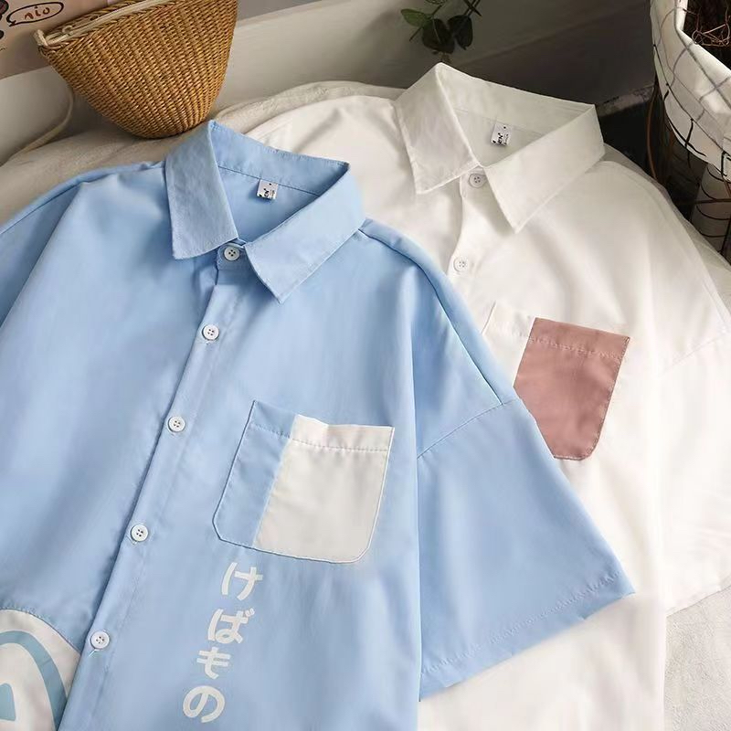 Áo Thun Polo Tay Ngắn In Hình Mèo Hoạt Hình Phong Cách Nhật Bản Thời Trang Mùa Hè Cho Nữ 10-14 Tuổi