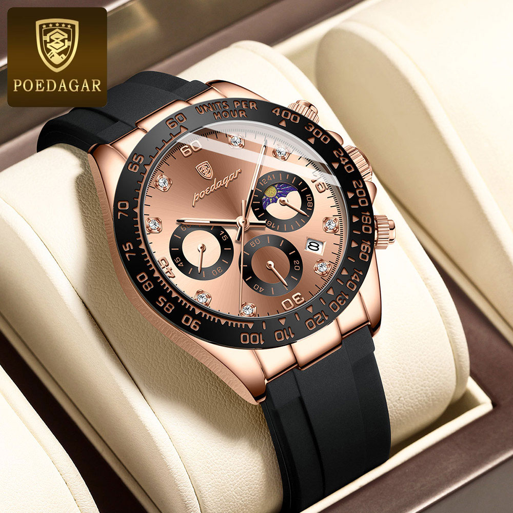 POEDAGAR Đồng hồ nam chính hãng Thiết kế mặt số Chronograph chống thấm nước dạ quang ROLEX Dayton 629